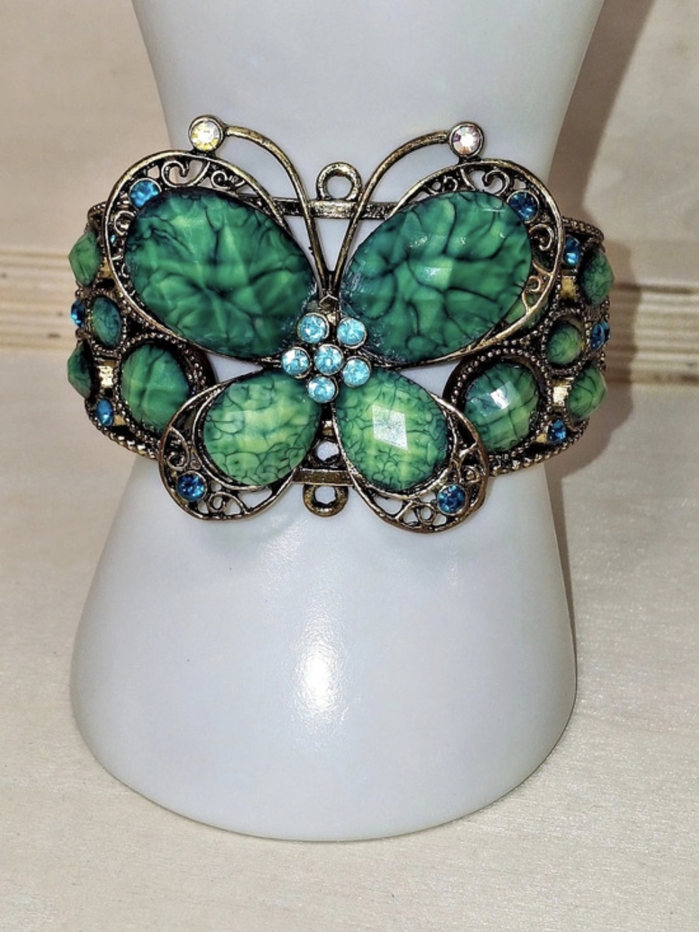 Green & Gold Butterfly Cuff/clamper Bracelet Like New